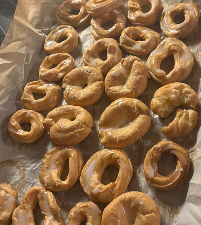Homemade crullers with orange flavored glaze! Homemade crullers with orange flavored glaze!